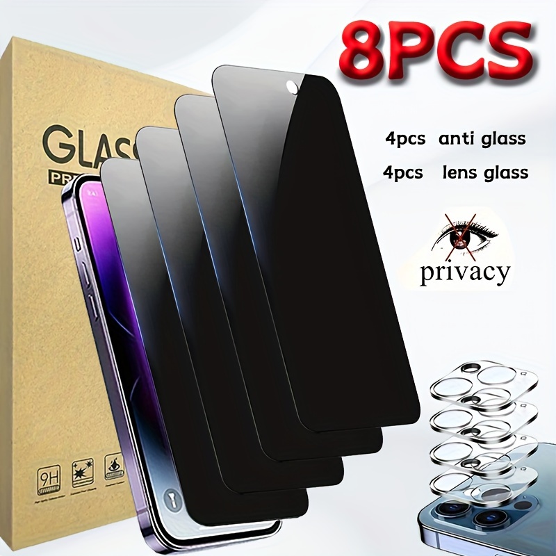 

8pcs/set Ultra- Coverage Glass Screen Protector For Iphone 15/14/13/12/11 X Xs Xr Xs With 4pcs Camera Lens Protector, Anti-spy, Shatterproof, Full Coverage, , Touch Sensitive,