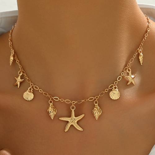 1 womens fashion pendant necklace vintage bohemian metallic style imitation and imitation conch shape multi pendant choker necklace