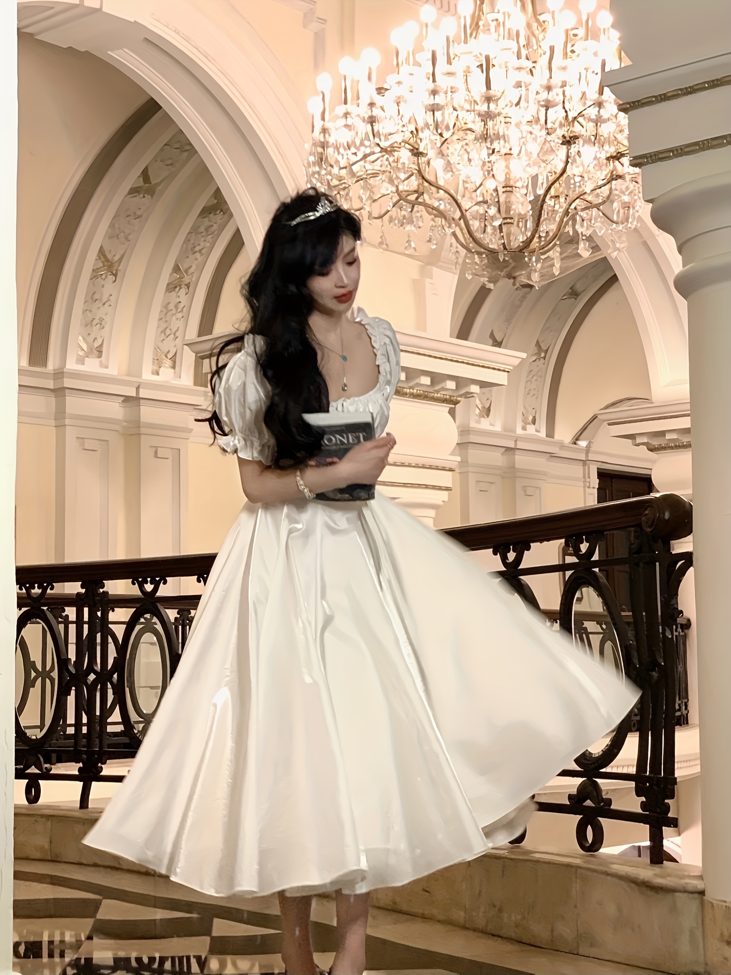 elegant white princess dress polyester 100 low cut neck - Temu Chile