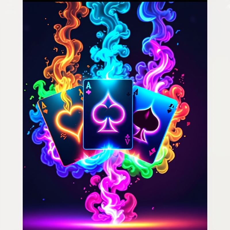 TEMU 5d Diy Frameless Diamond Painting Kit For Beginners, Poker Playing Cards Drill Mosaic Wall Art, Decor, Gift For Family &