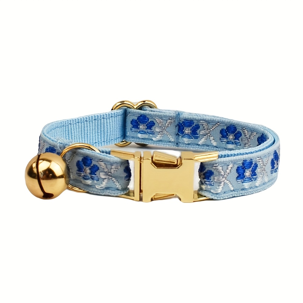 TEMU Personalized Cat Collar With Name & Phone Number Engravable - Pet Tag, Soft Adjustable Kitten Collar With Metal , Floral Jacquard For
