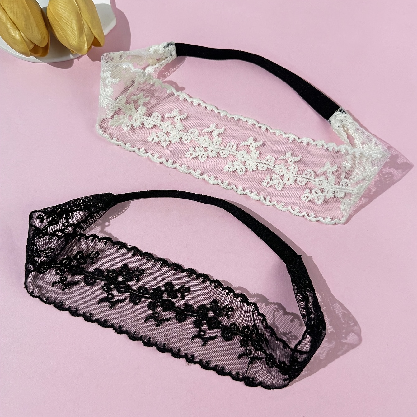 TEMU 2pcs Set For Women, Solid Color Lace, Style, Elegant And Fashionable, Breathable, Comfortable, Lightweight, With Floral Embroidery Decoration