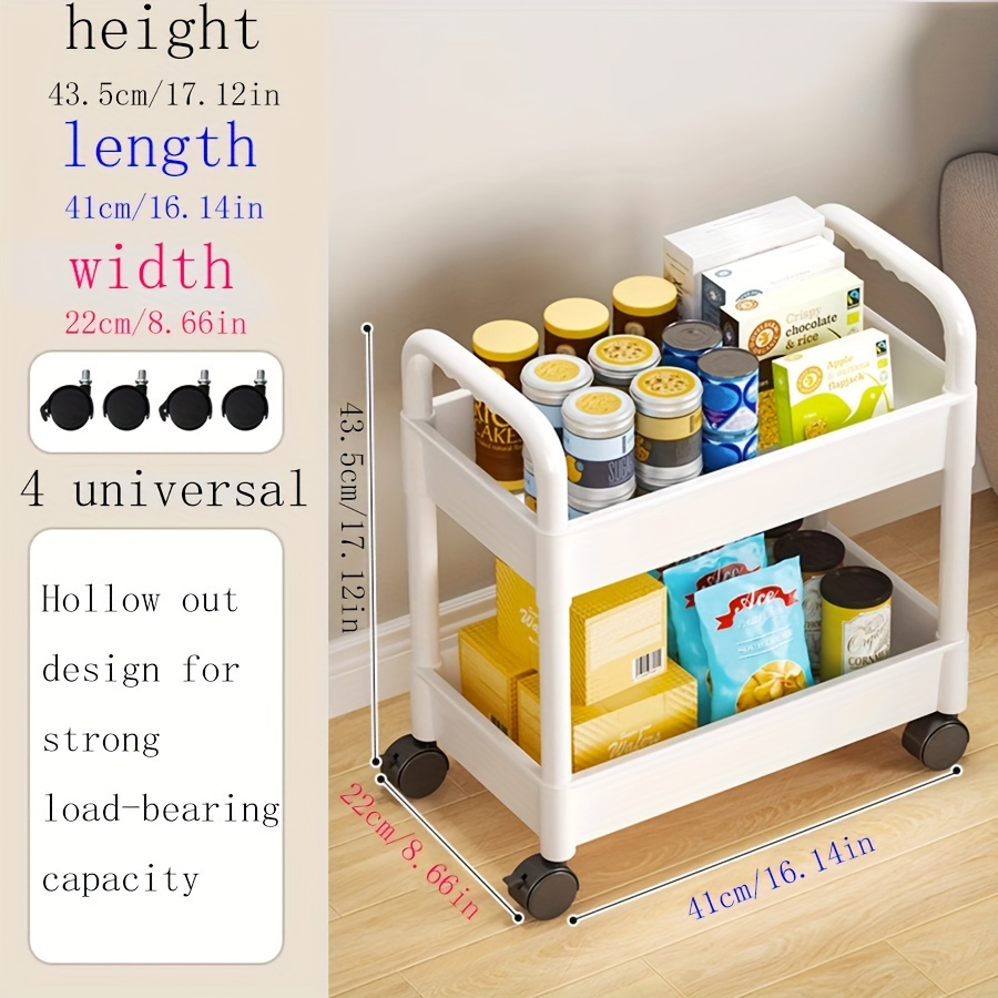 

1pc Plastic Kitchen Trolley Cart, Multi-tier Storage Rack Stand With Wheels, Mobile Utility Organizer For Living Room, Bedroom, Easy To Move With 4 Universal Wheels And Side Hooks