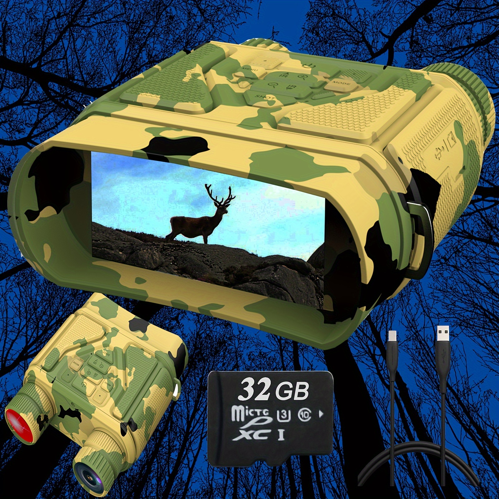 

4k , 4000mah Night Vision Binoculars For Total , Digital Infrared Night Vision With 3'' Large Viewing Screen And 32gb Sd Card For Camping And Hunting