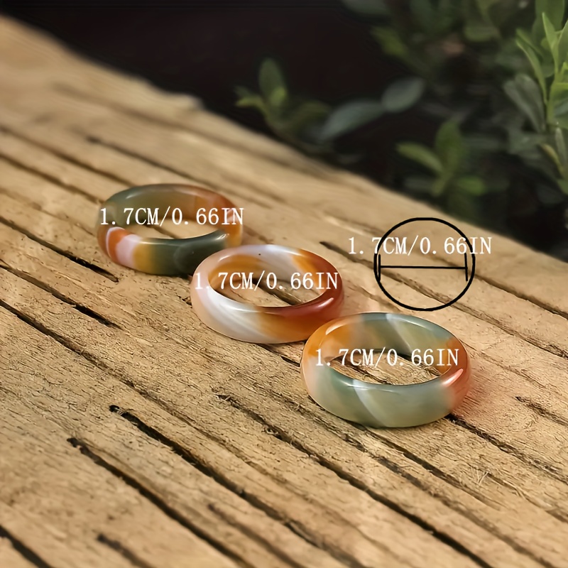 Natural Agate Ring with Marble Green & Orange-Brown Gemstones
