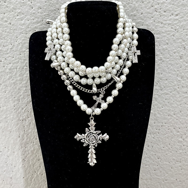 3pcs gothic style cross pendant necklace set 3pcs y2k gothic style resin imitation layered necklace set with exaggerated cross pendant for women versatile fashion jewelry for and parties accessory details 3
