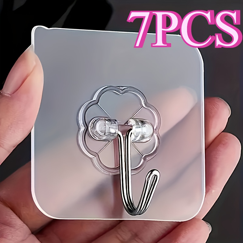TEMU 7pcs Set Of Adhesive Hooks, Wall Hook Set, No-drill Fashion Organizer, Suitable For Bathroom, Kitchen And Home Storage, Transparent Sticky Hooks