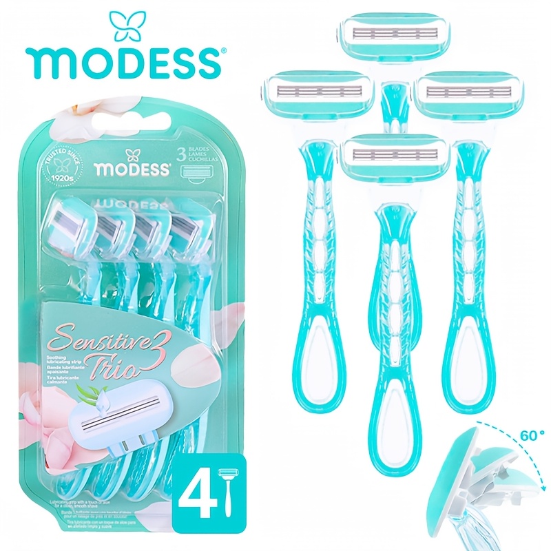 Modess Sensitive Women'S Shaving Razors (Available in Packs of 4 Or 8) - Soft Teal/Pink Blush, Designed for a Comfortable And Close Shave for Skin
