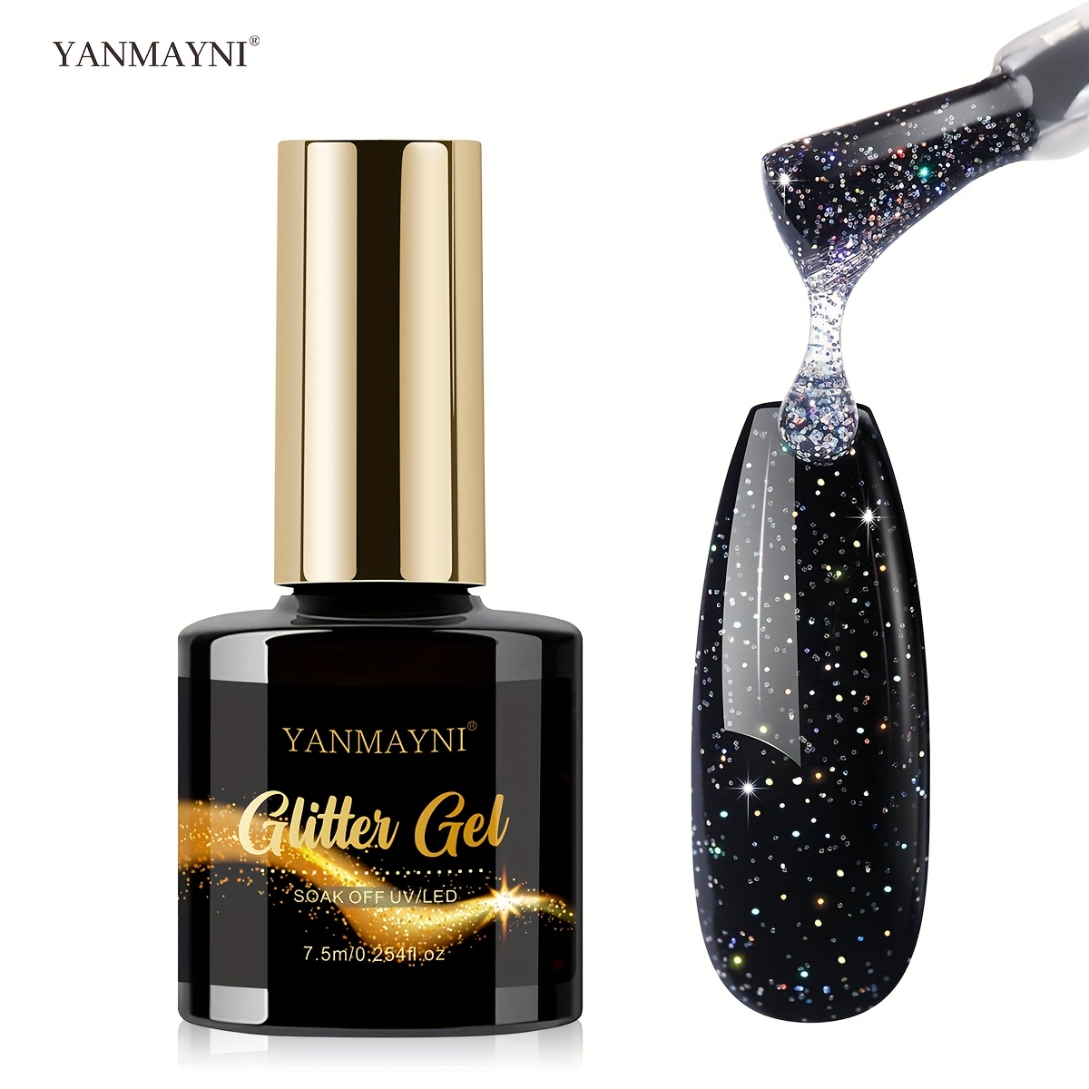Clear Glitter Gel Polish, Silvery Iridescent Gel For Nail Polish Sparkly No Wipe Clear , Soak-off Led End Gel For Nail Art Home Manicure
