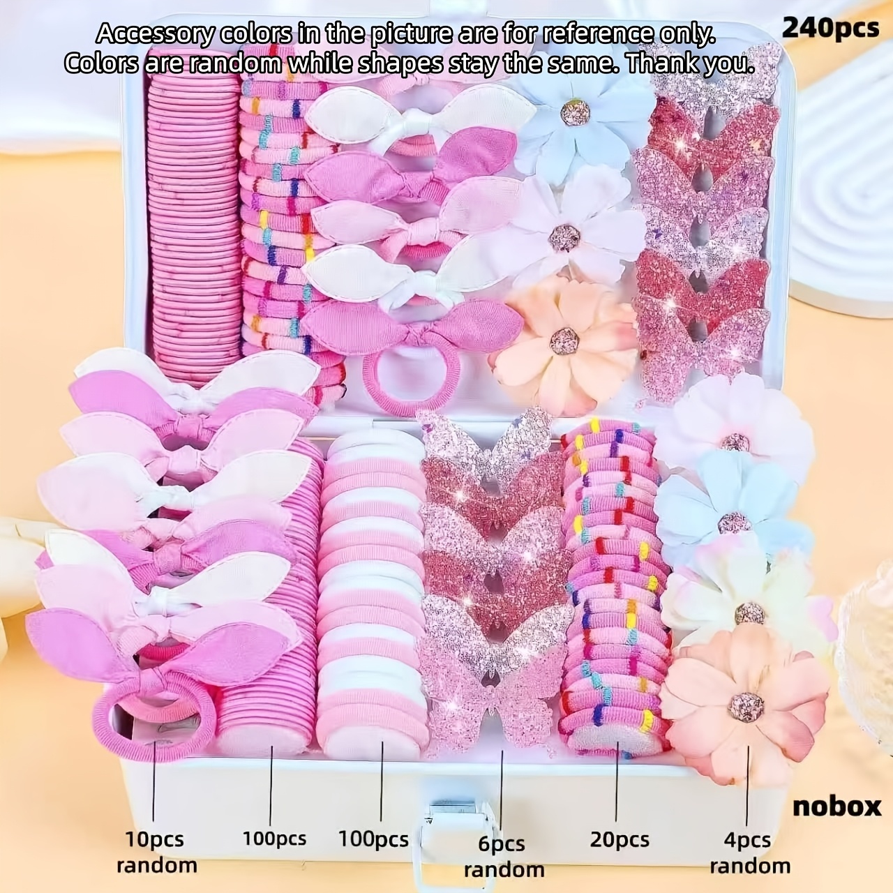 TEMU [bagged/] 240pcs Random Colors Pink Cute Hair Additions Set Includes Hair Ties, 3d Simulation Flower Multi-style Hair Ties, Sweet Cute Versatile