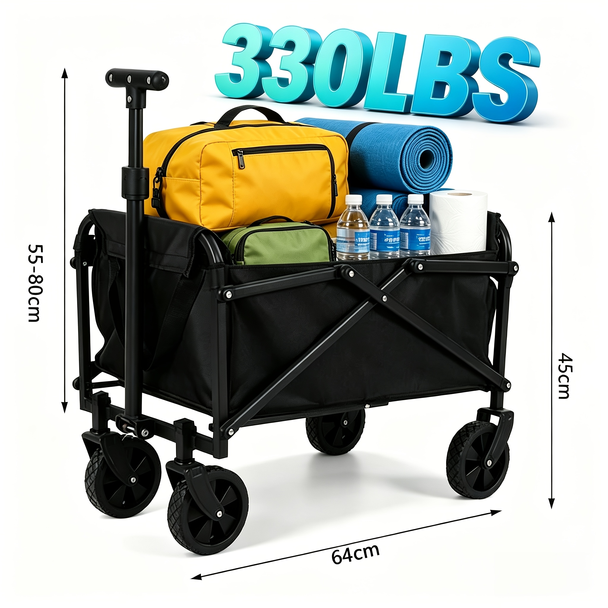 TEMU Collapsible Folding Wagon Beach Wagon Cart Utility Grocery Wagon Large Capacity For Gardening, Camping, Shopping, Beach And Outdoor Sport