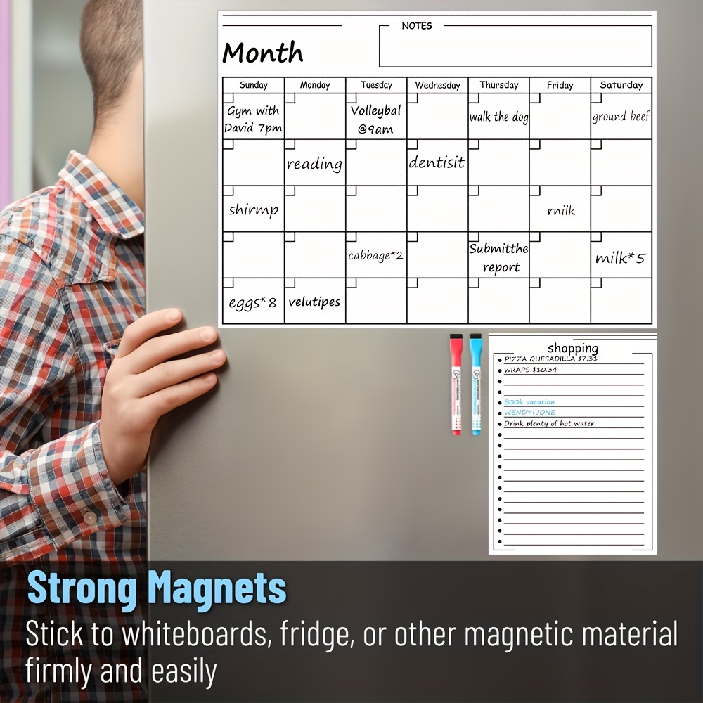 

2pcs Refrigerator Magnetic Dry Erase Calendar - Monthly And Weekly Kitchen Refrigerator Planner, With 2 Magnetic Dry Erase Markers - 9.8 X 13.77in Magnetic Whiteboard Notepad - 4pcs/set