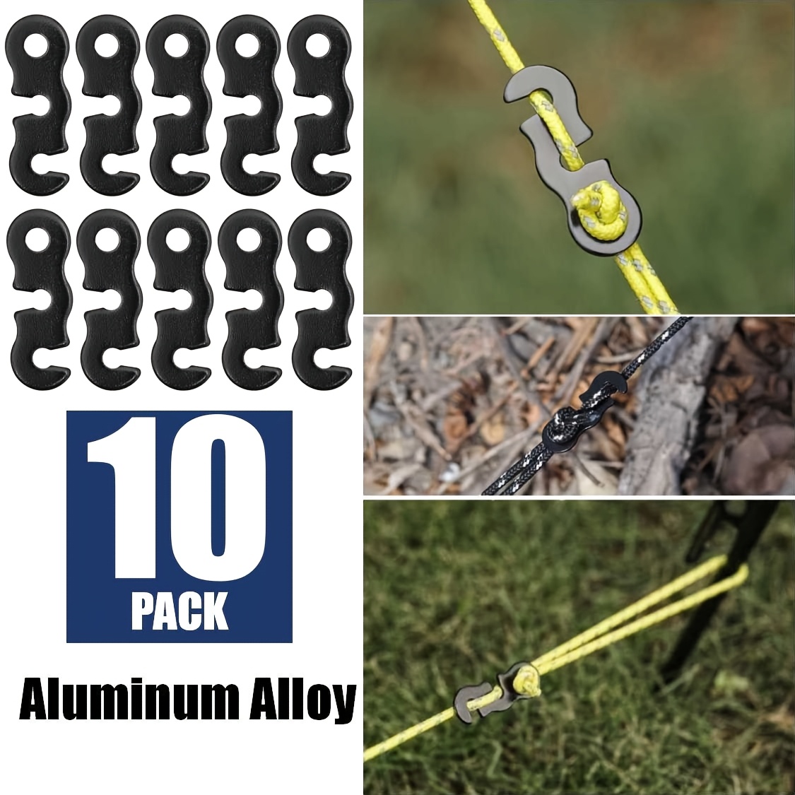 TEMU High-quality 10pcs Camping Tent Shelters With Awnings, Sunshades, And Aluminum Alloy Components, Including Paracord Tensioners And Guy Line Rope