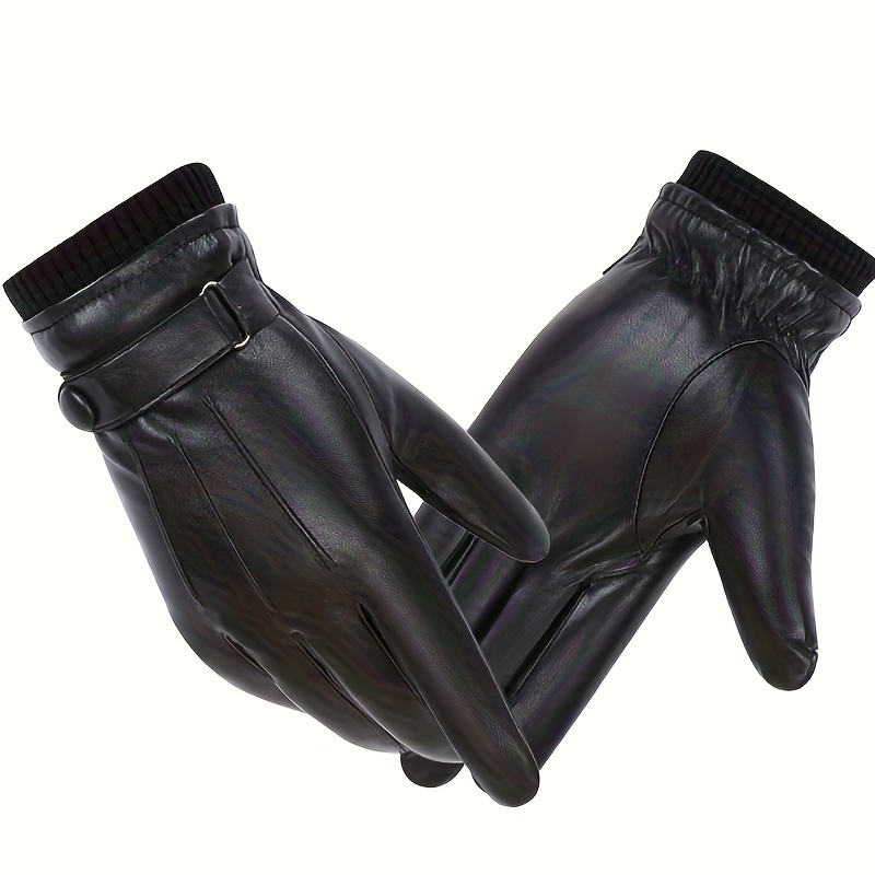 Men's Warm Lined Full-finger Gloves |, Snap Closure For Outdoor Activities