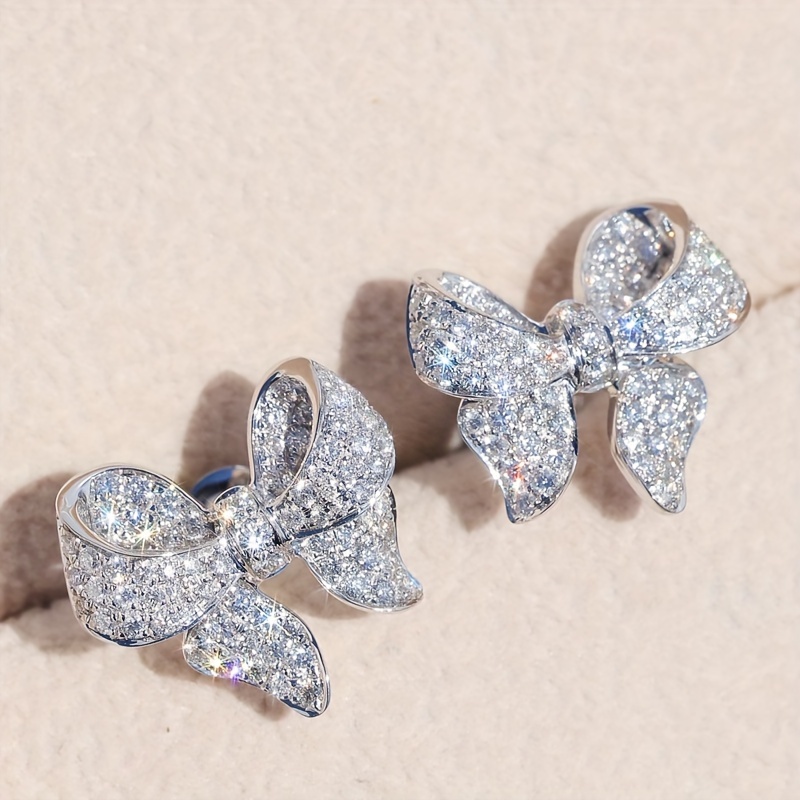 

Light Luxury Synthetic Zirconia Earrings With Bow, Small And , Sparkling And High-value, And Anniversary Gift, Elegant And Earrings And E5765b