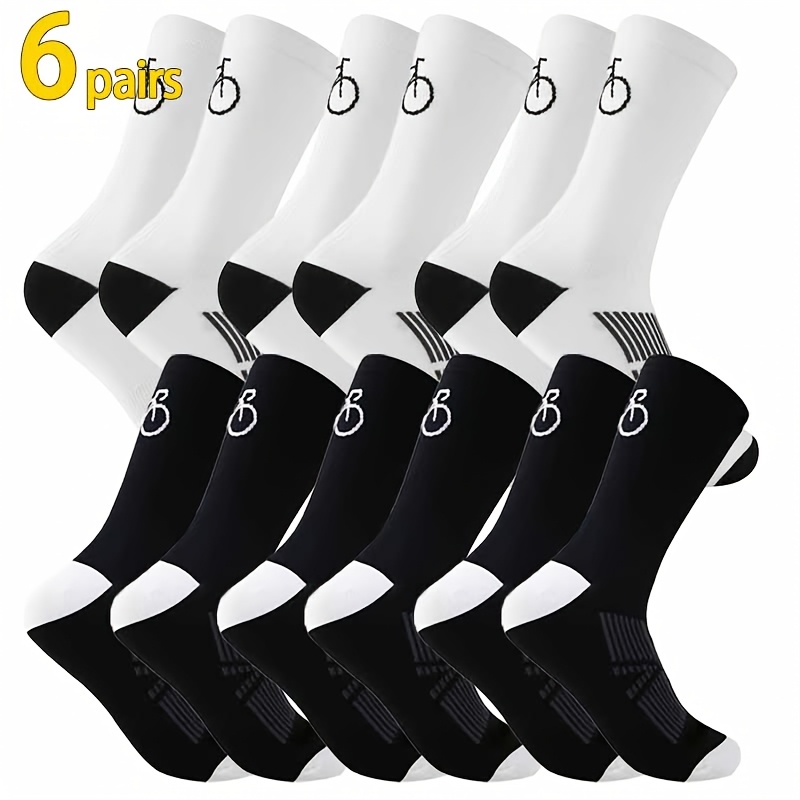 TEMU 2/6-pair Men's Spring/summer Wear-resistant Cycling Pattern Sports Socks, Cycling Socks, Soccer Socks, Football Accessories, Basketball Socks