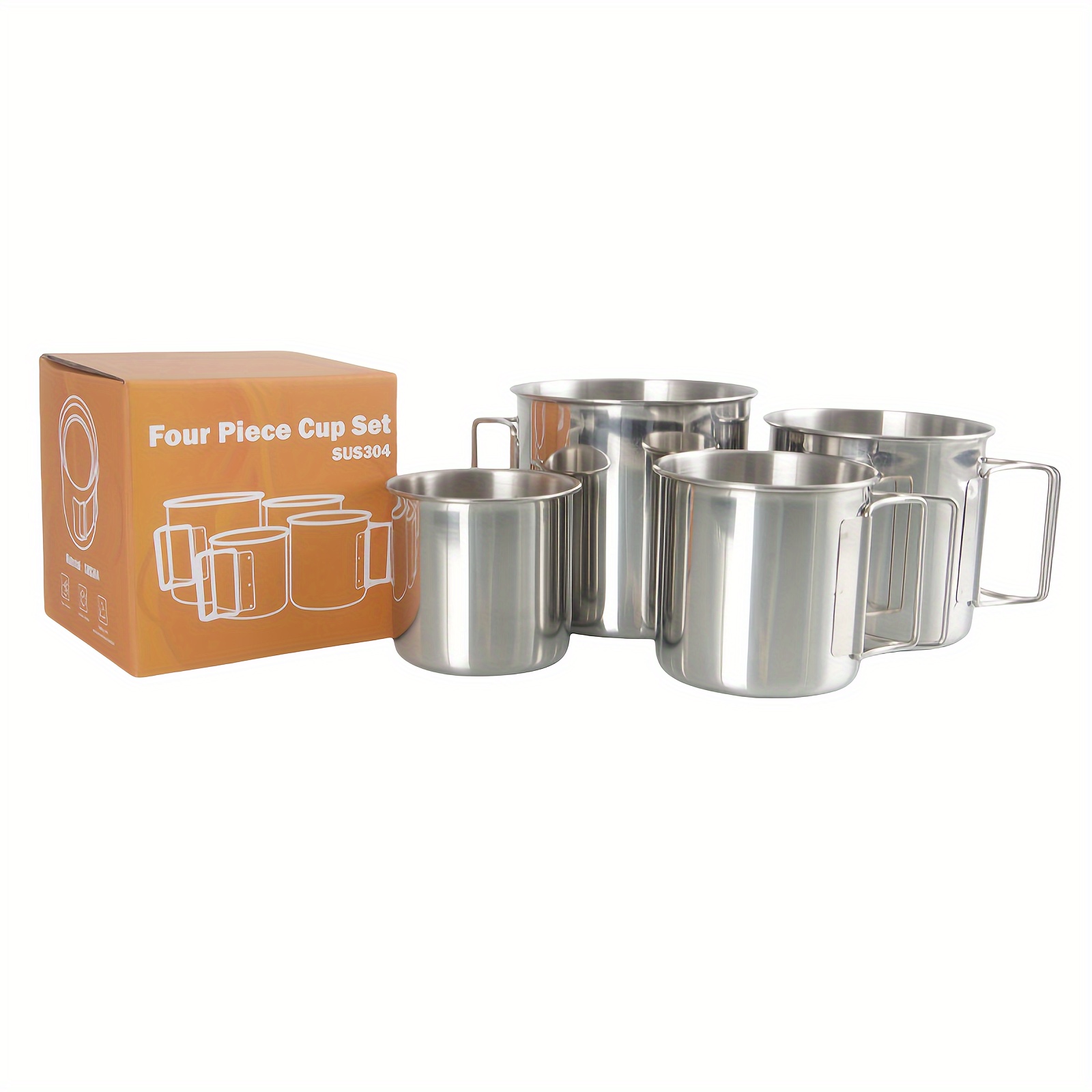 Image of 4pcs 304 Stainless Steel Outdoor Cup Set; Portable Stainless Steel Cup Set Suitable For Camping, Mountaineering, And Courtyard