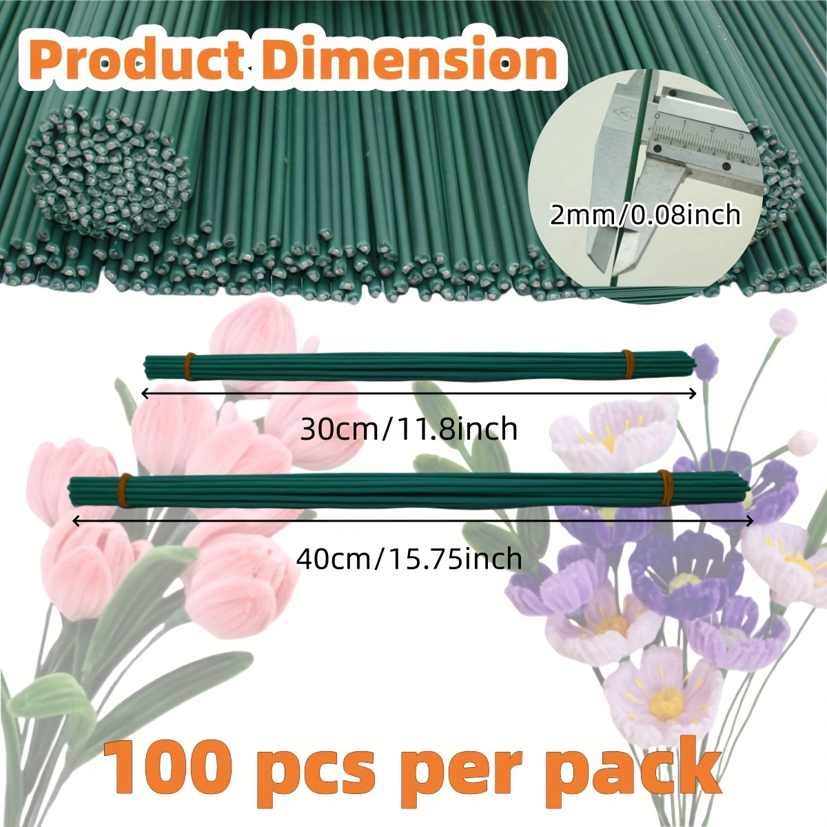 TEMU 100 Pcs Coated Green Floral Stems For Diy Flower Arrangements, Bouquets, And Crafts - Suitable For Easter Handwork Simulation And Waterproof