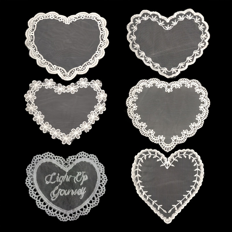 Image of Coasters 6pcs Mesh Lace Embroidery Heart Floral Embroidery Water Soluble Hollow Dining Table Decoration Ideal Gift For Unique