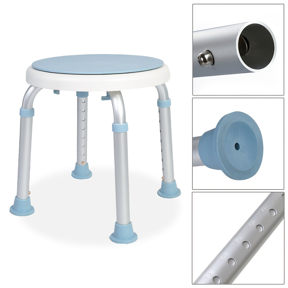Image of Round Shower Stool, 360° Rotatable Shower Chair, Load Capacity 150 Kg, Height-adjustable Shower Chair, Non-slip Bathroom Stool, Shower Aid, Shower Seat