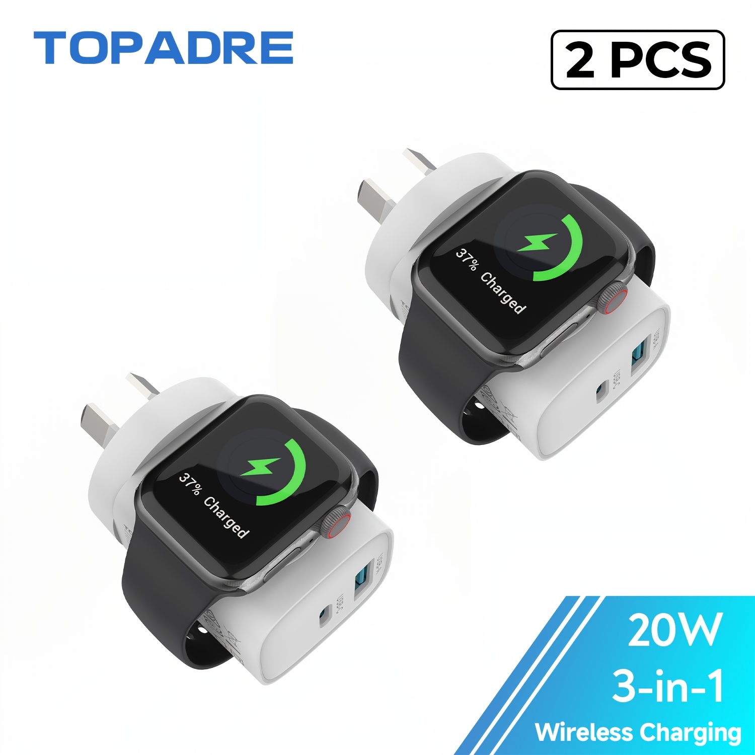 TEMU [2-pack] For Watch Charger, 3-in-1 20w Usb C Charger Pd 3.0 Wireless Fast Charging For Iwatch 10/9/8/7/6/ultra/se, For Iphone 16/15 , For Ipad,