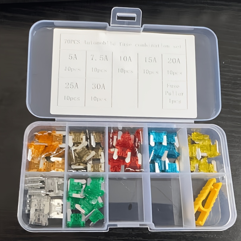 TEMU Kit de 71 mini fusibles pour voiture, ensemble d'assortiment de fusibles automobiles à profil bas (5A/7.5A/10A/15A/20A/25A/30A) avec extracteur