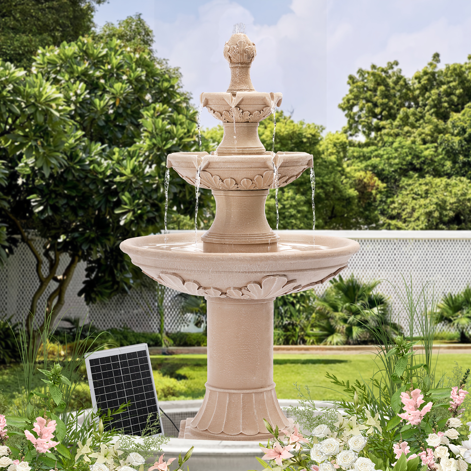 Temu – TEMU Outdoor Solar Ip44 Water Fountains, 48.4”h Italian Fountains And Waterfalls Outside, 3-tier Large Bubbler Cascading Water Fountains With Pump