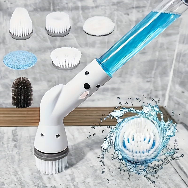 

Power Scrubber With Adjustable Long Handle And 6 Replaceable Brush Heads - Perfect For Cleaning Bathrooms, Kitchens, Cars, And More!