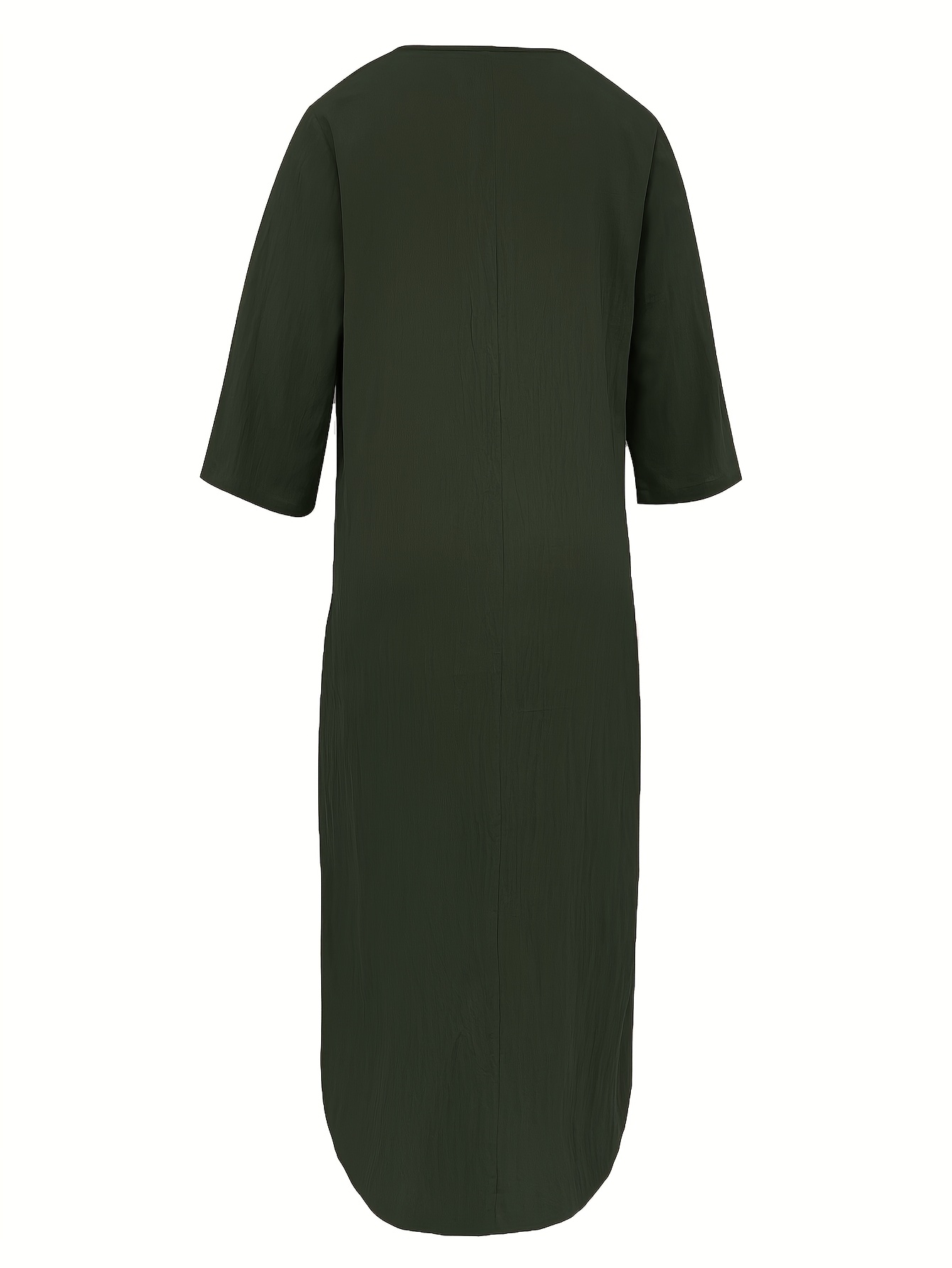 plus size - plus size - ένα φαρδιά φόρεμα με v λαιμόκοψη για γυναίκες, σε στυλ χαλαρής διακοπής, με μανίκια τρία τέταρτα, μεγάλες τσέπες και άνετο, εύκολο σχέδιο σε μεγάλα μεγέθη