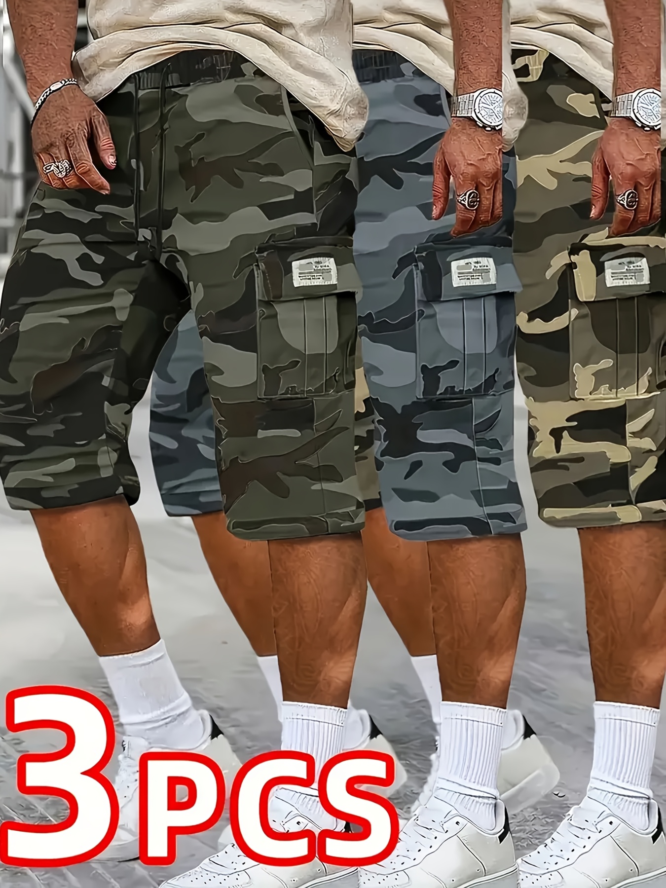 a collection of three stylish and high quality camouflage capri pants for men making them an   gift option