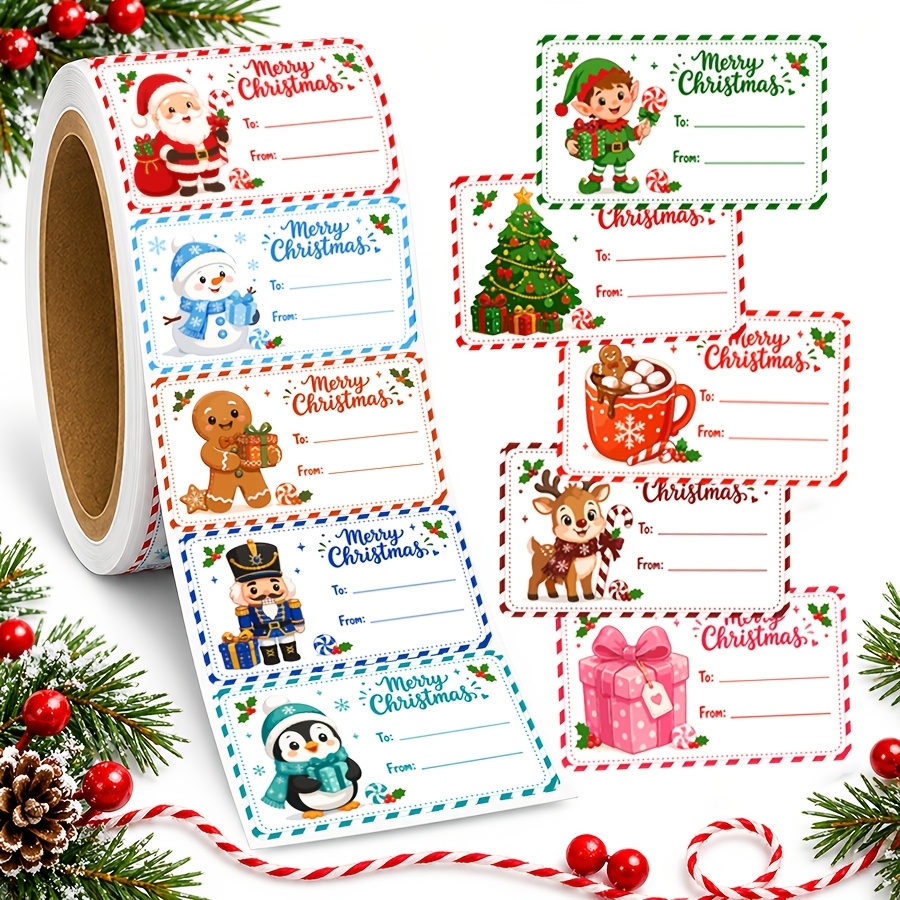 Image of 200pcs Christmas Gift Label Stickers Roll, 10 Designs Merry Christmas To From Tags, Self-adhesive Holiday Gift Stickers For Gift Wrapping, Boxes, Bags, Presents, And Packaging