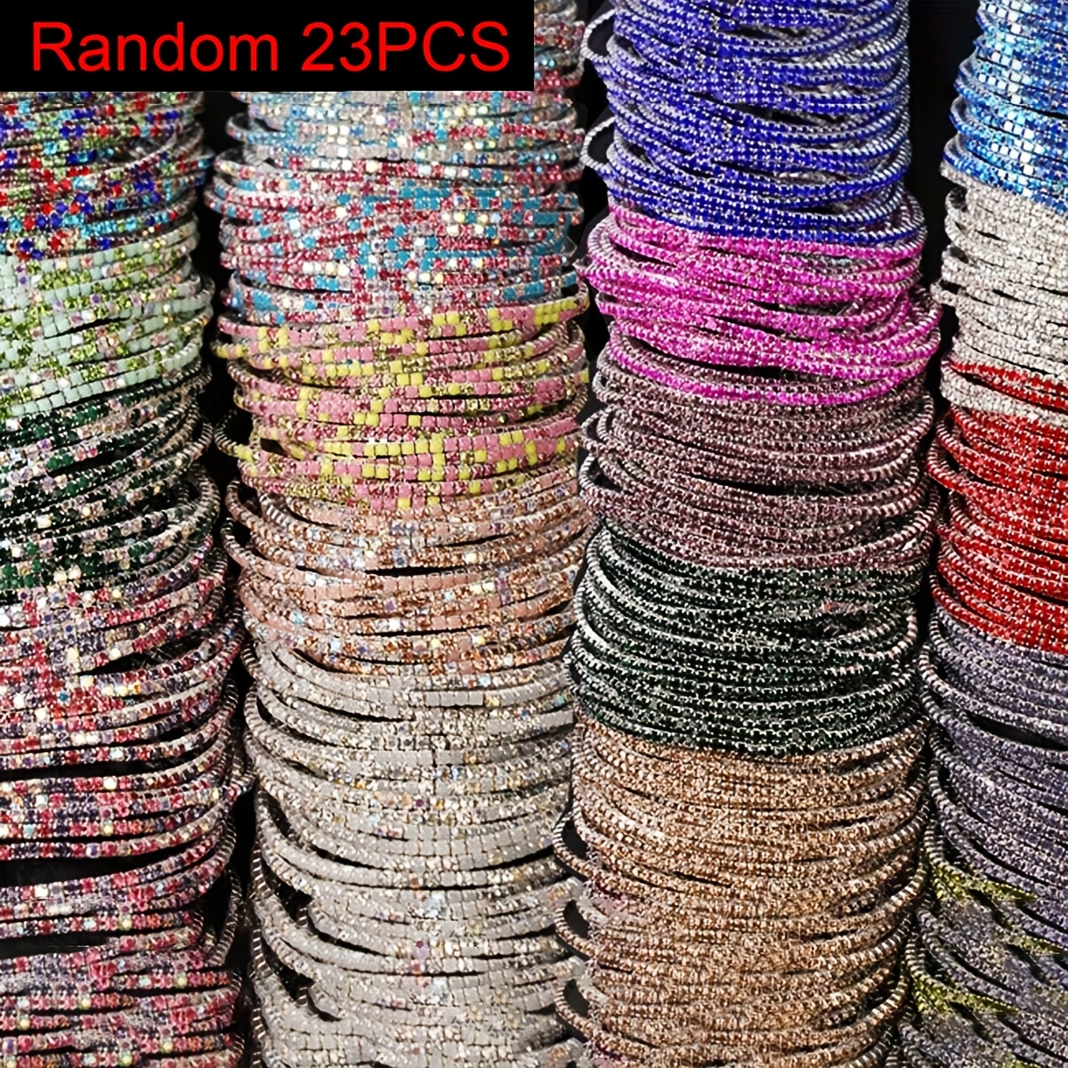 TEMU 7/13/17/23pcs Elegant Rhinestone Elastic Bracelet Set - Sparkling Tennis Stretch Strand Stacked Bracelet, Suitable For Daily Wear & Party, Ideal