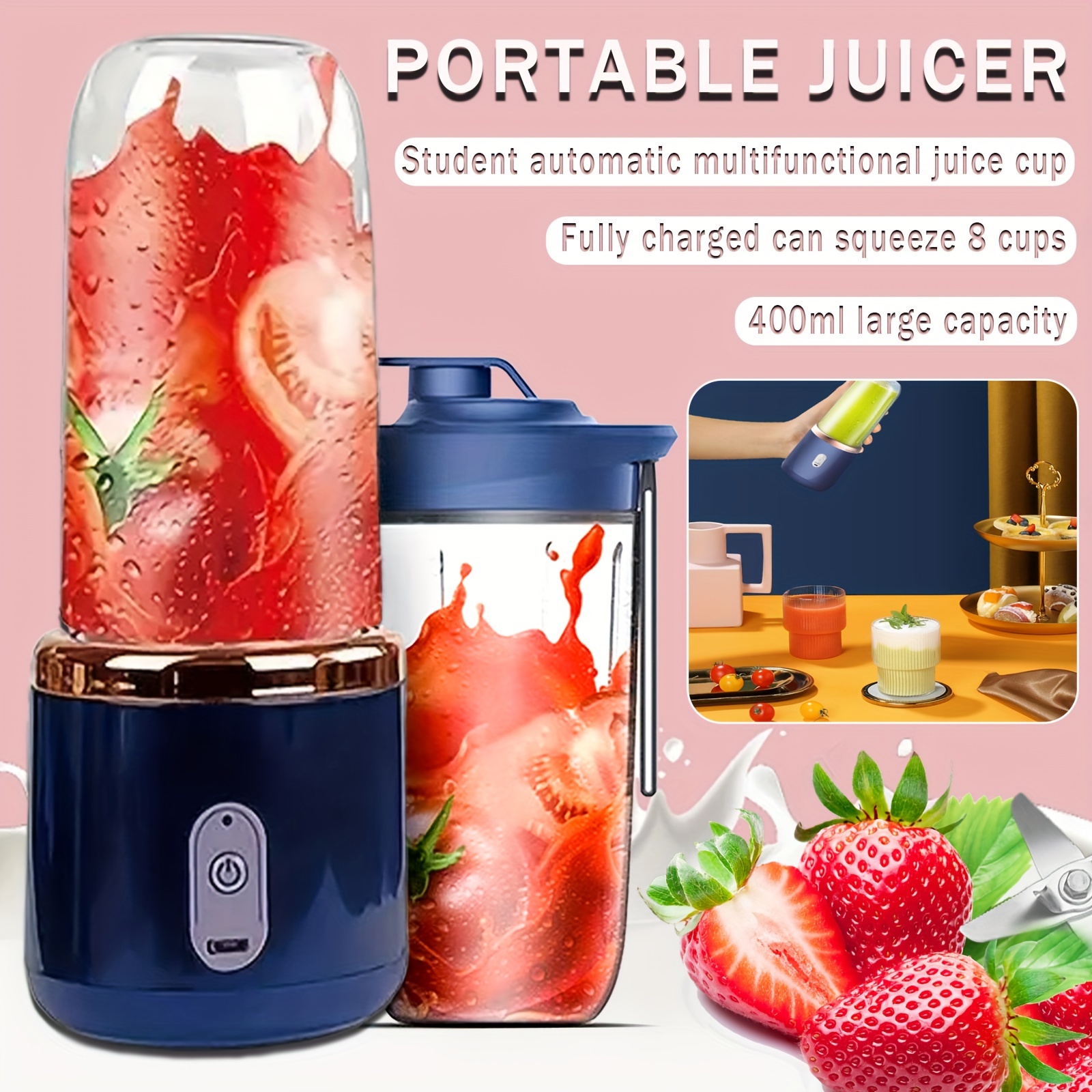 Batidora portátil, mini botella de licuadora personal para batidos y  batidos, con mezclador eléctrico recargable por USB, para jugo de frutas y  proteínas (rosa) : : Hogar y Cocina
