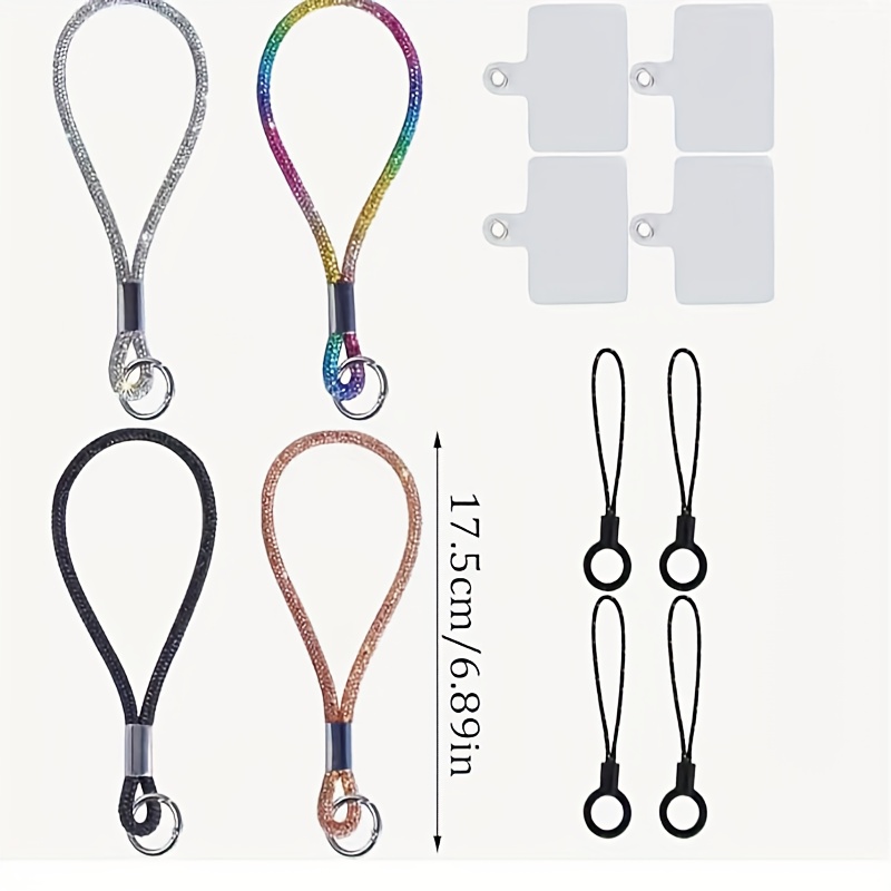 TEMU 4pcs Sparkling Luxurious Wristband Style Anti-loss Phone Lanyard, Water Bottle Lanyard, Bag Chain Car Ornament Indoor Decor Camera Strap Durable