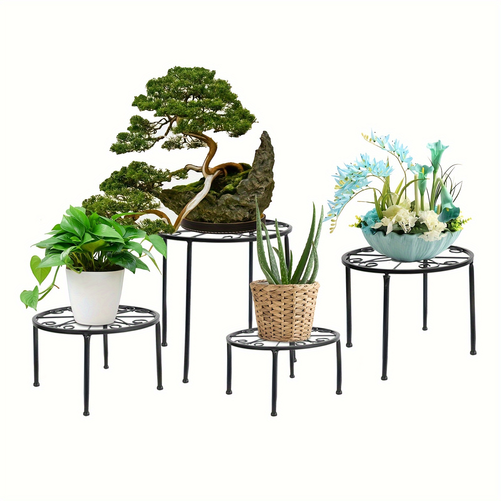 

4 supports de fleurs, supports de plantes en fer, étagère à plantes en , tabouret à fleurs, à fleurs extérieur, banc à fleurs , étagère à fleurs de hauteurs balcons, cours,