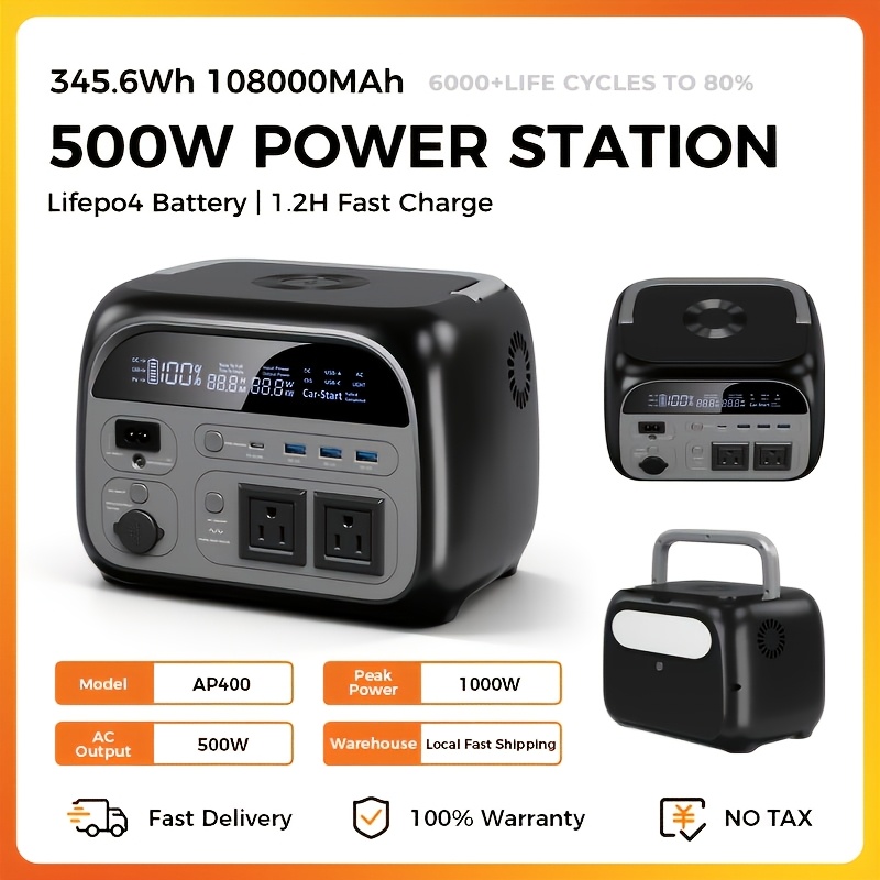 TEMU Ctolity 1000w, Rate 500w Portable Power Station, 345wh Lifepo4 Battery, Ups Function, Pure Sine Wave, Backup Power For Home Blackout/ Rv/