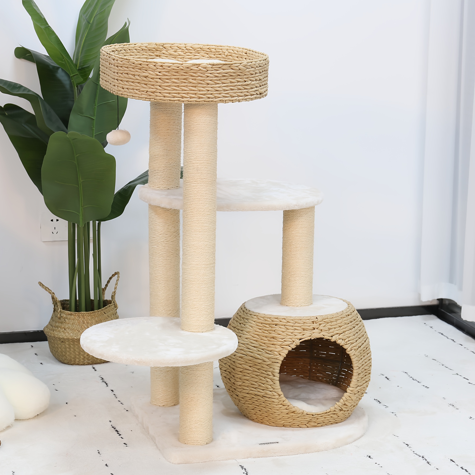 

39" Tall Cat Tree For Kittens Climb Play & Rest, Hand-woven Condo & Top Perch, Cat Tree For Indoor Cats W/natural Sisal Scratching Posts