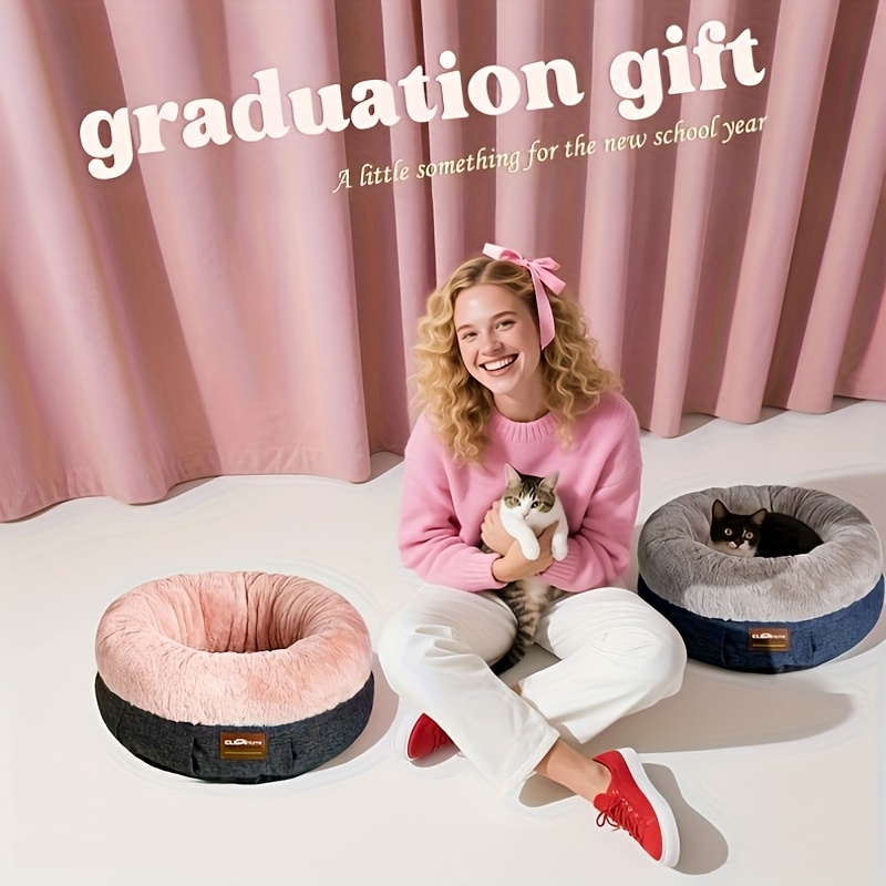 clevahome cozy cat bed ultra soft plush pet bed with raised sides and anti slip base comfortable round bed for small pets up to 11 lbs christmas gift Product details 0