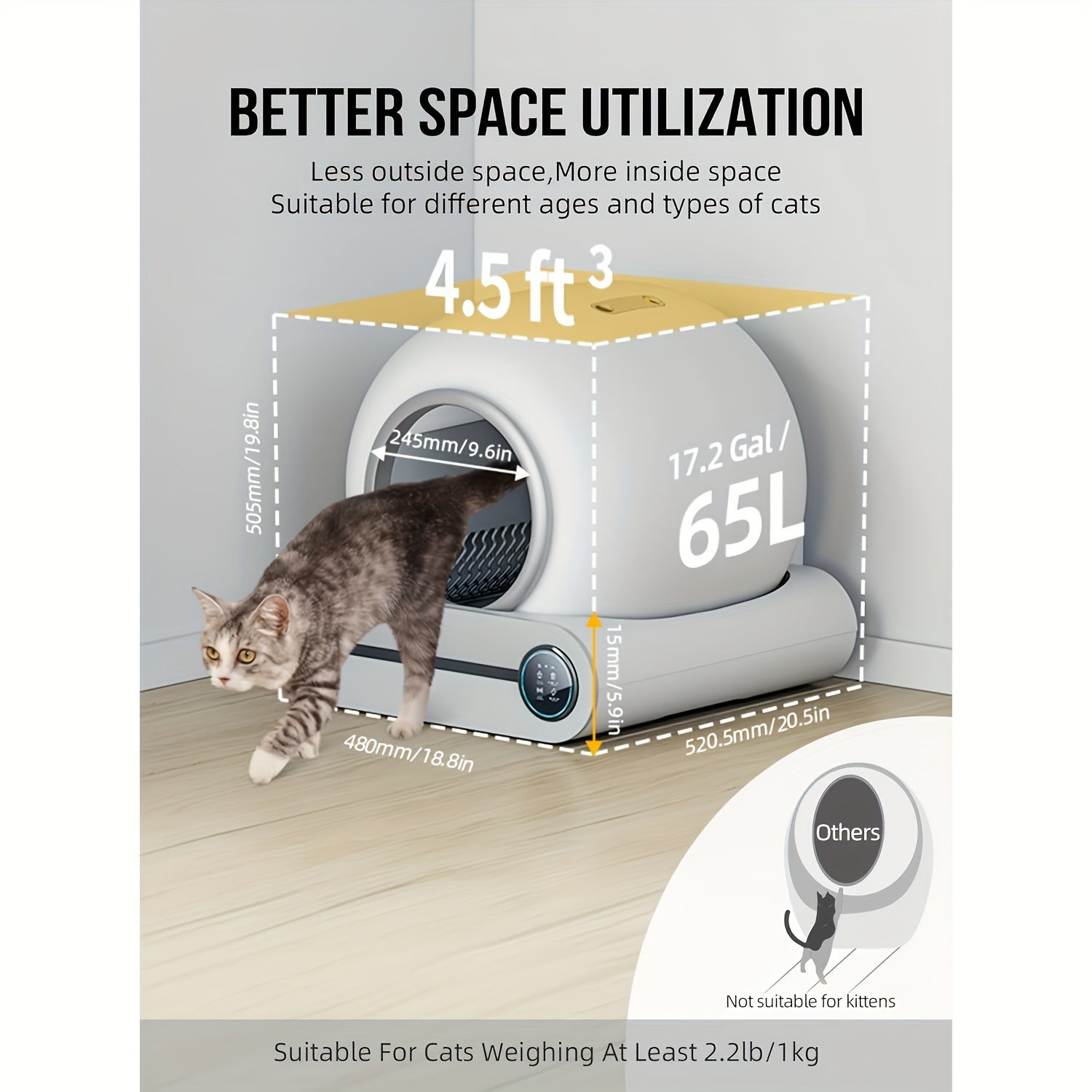 self cleaning cat litter box automatic cat litter box with mat liners 65l 9l large capacity self cleaning litter box app control suitable for multiple cats details 0