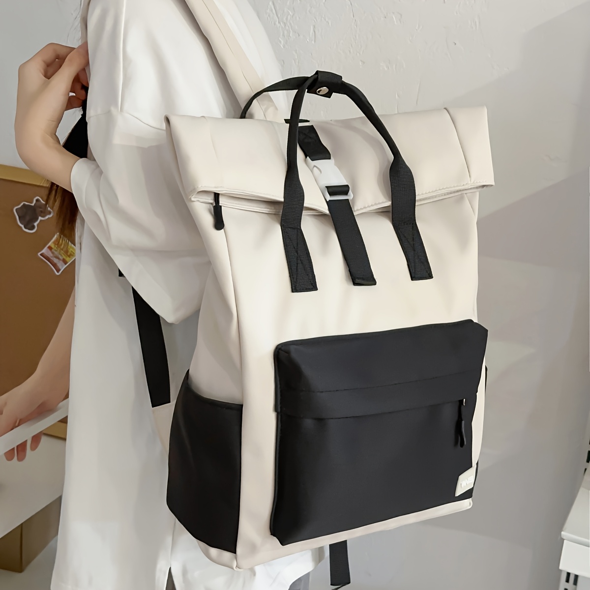 New Solid Color Large-capacity Backpack For Women, Korean Style Travel Drawstring Backpack