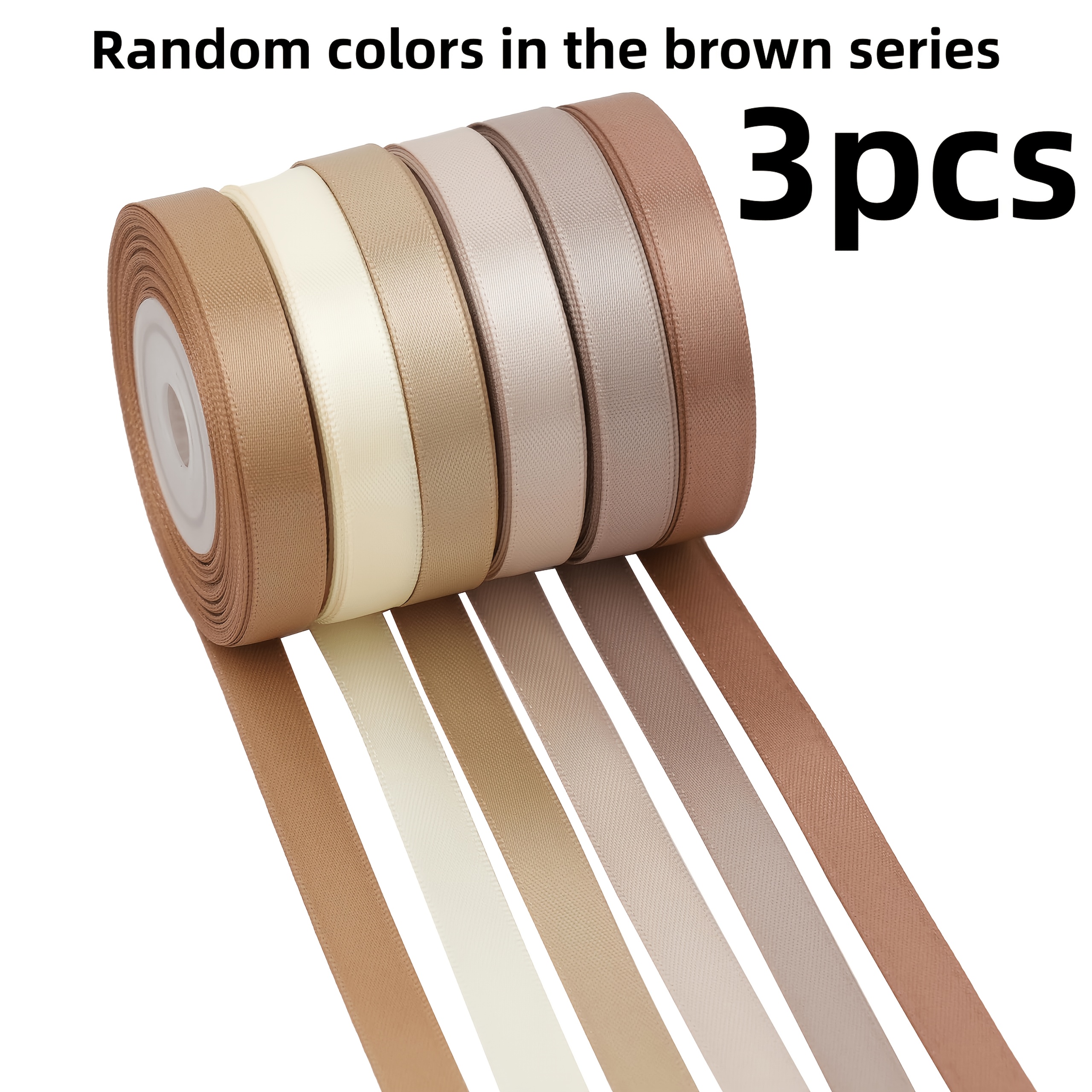 Image of 3pcs Random Brown Tone Series Golden Satin Ribbon - 3/8 Inch Double-sided Ribbon, Suitable For Crafts, Weddings, Baby Baptism Decorations, Gift Wrapping, Invitations