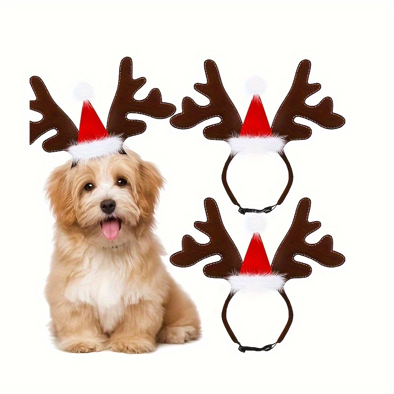 

Festive Christmas Reindeer Antlers Headband For Dogs - Cute Cartoon Design - Perfect For Holiday Photos