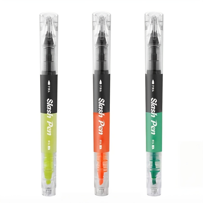 TEMU 3pcs Dual-head Liquid Ink Roller Pens, Quick-drying Highlighter And Writing Pen, Soft Sketch Pen, Signature Pen, Highlighting Pen, 3 Colors