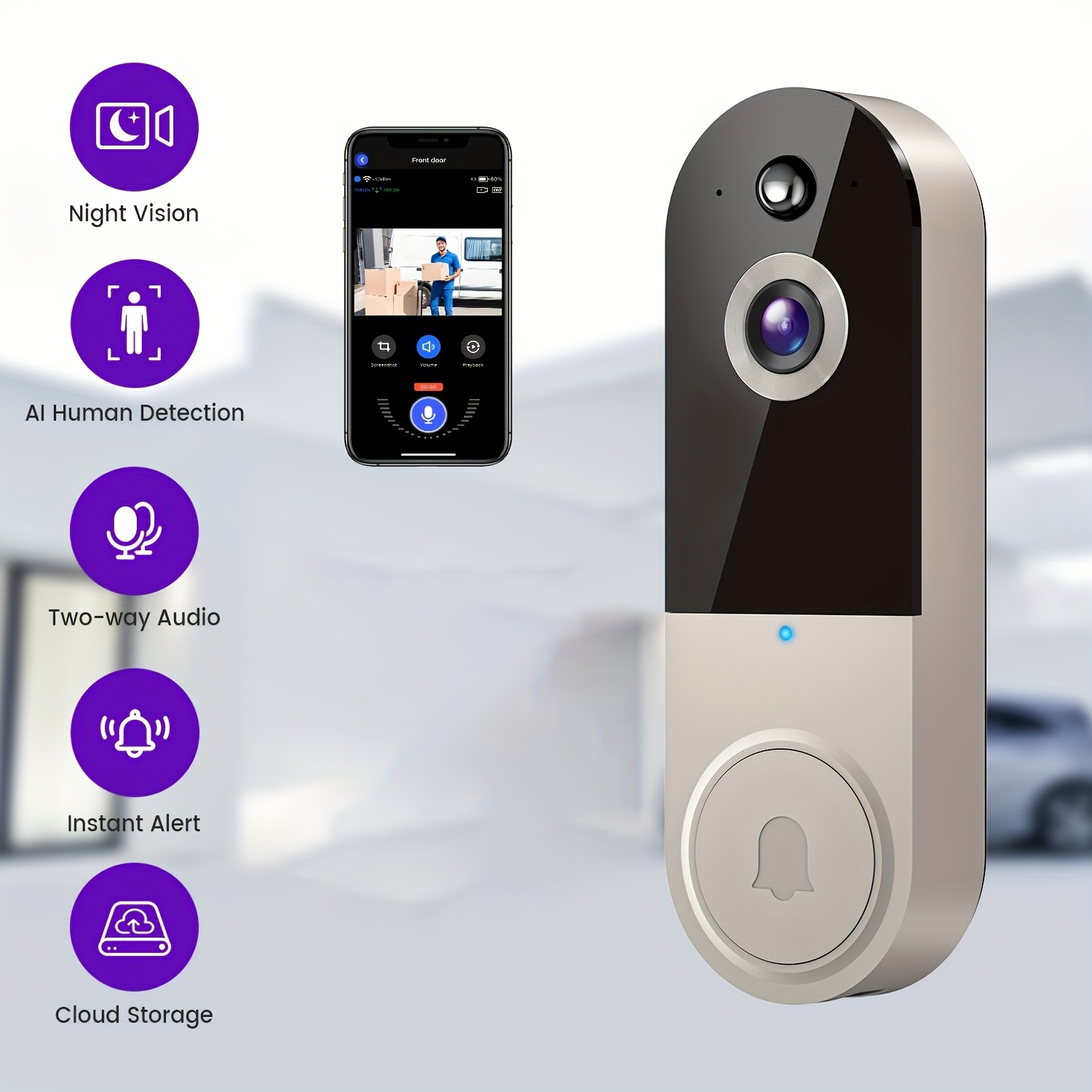 1440p wireless smart   camera   function artificial intelligence   rechargeable battery photo and video taking two way intercom local storage