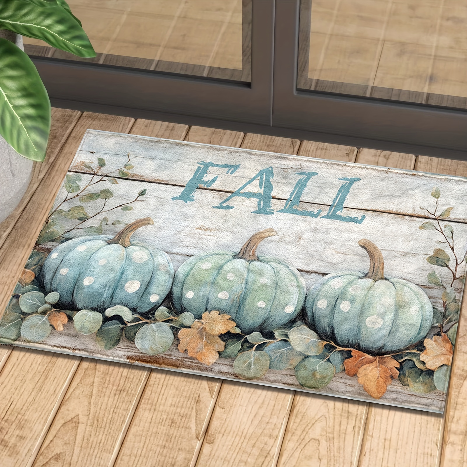 

Thanksgiving Blue Pumpkin Microfiber Mat - Quick-dry, Absorbent & Non-slip, Machine Washable, Perfect For Door, Kitchen & Bathroom Decor