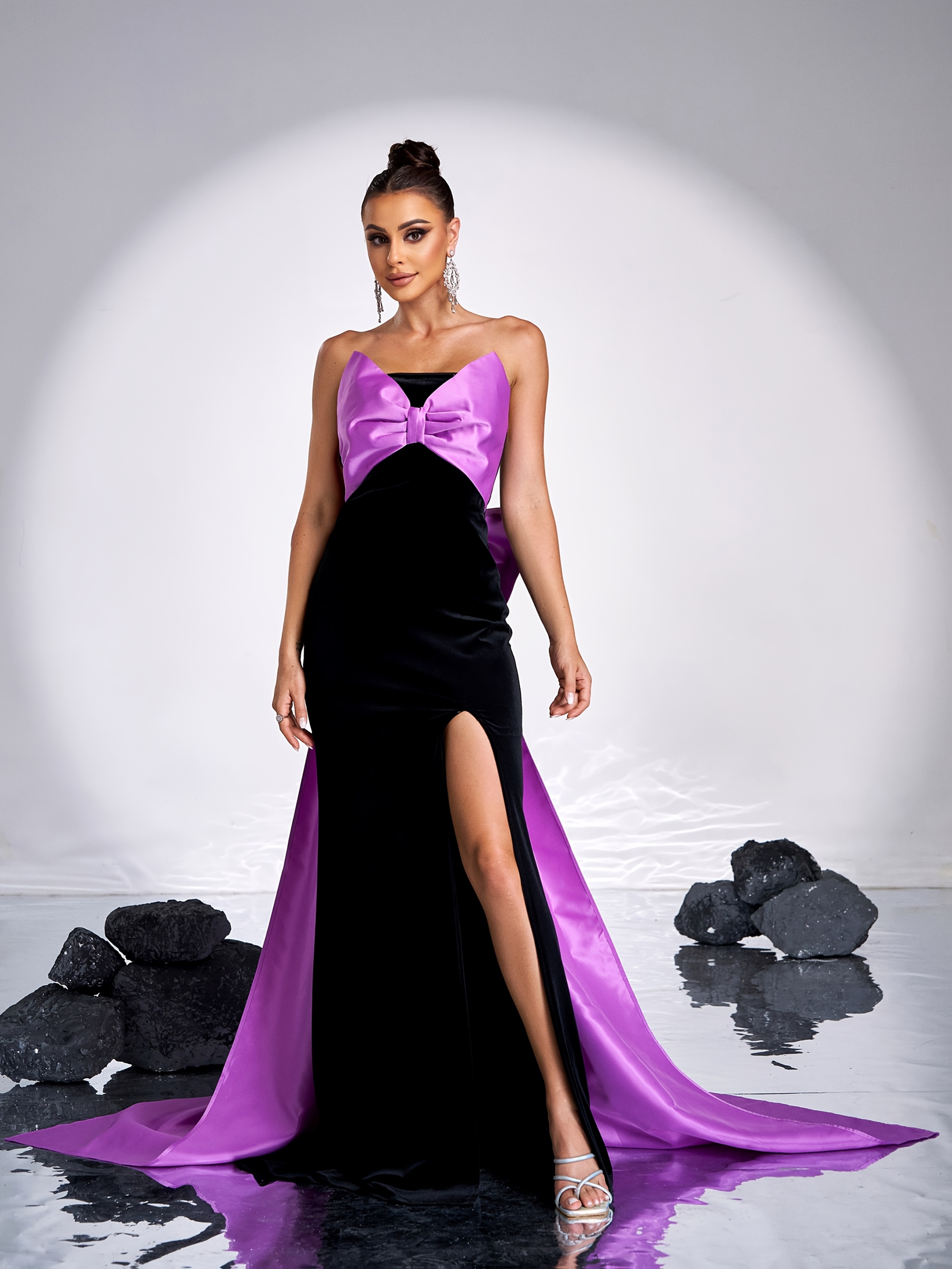 black big bow dress Ruffled Tiered Long Halter Corset Prom Dress with Bow Black / 12 main image 1
