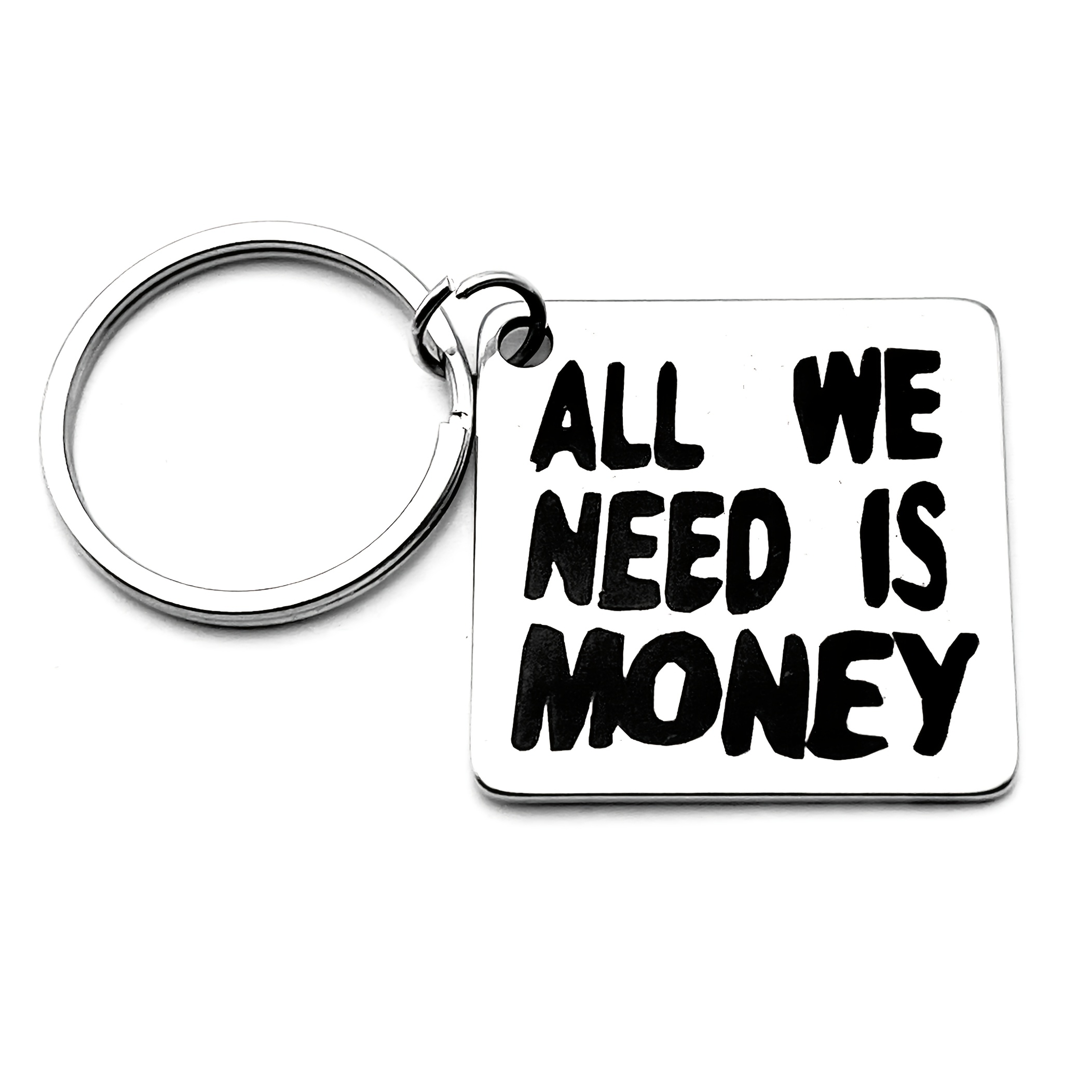 TEMU Portachiavi in acciaio inossidabile con scritta " NEED IS MONEY", meme "Make Money", espressione di tendenza realistica, regalo per compleanni e