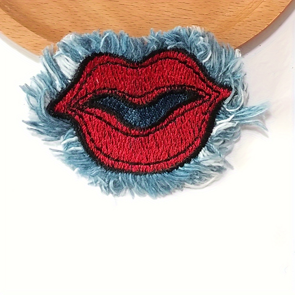 

1pc Red Lip Embroidered , No-sew Adhesive Backing For And Clothing