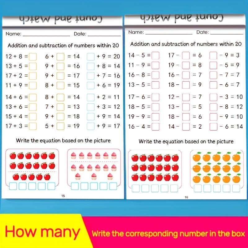 64-Page Math Workbook for Early Learners, Addition & Subtraction Practice
