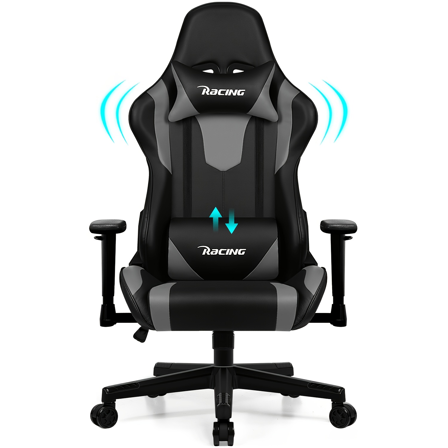 Gaming Chair, Ergonomic Gaming Chair, Gaming Chair With Adjustable Lumbar Support, Headrest, Height-adjustable And Swivel, , Reclining Function Up To 170°, Gaming Chair 150 Kg, Black, Gray